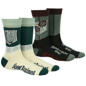 Attack on Titan Socks Scouting Legion and Stationary Guard Adult Mid Calf Crew Socks 2 Pairs Fits Shoe Size 8-12 Multicolored - 1 of 4