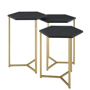 Set of 3 Hex Nesting Tables Graphite / Gold - Saracina Home, Grey/Gold
