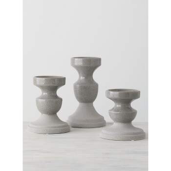 Sullivans Set of 3 Pillar Candle Holders 10"H, 7.5"H & 6.5"H Gray