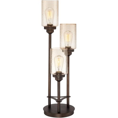 Franklin Iron Works Modern Industrial Console Table Lamp Bronze 3-Light Amber Seedy Glass Shade for Living Room Bedroom Office