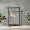 Garment Rack on Wheels, 38.8 Inch Double-Rod Rack for Clothes Hanging, with Shelf in Rustic Brown and Ink Black - 3 of 4