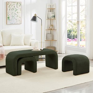 Set of 3 U-Shaped Bench,Sectional Ottoman Bench, Upholstered Ottoman Footrest Stool - 1 of 4