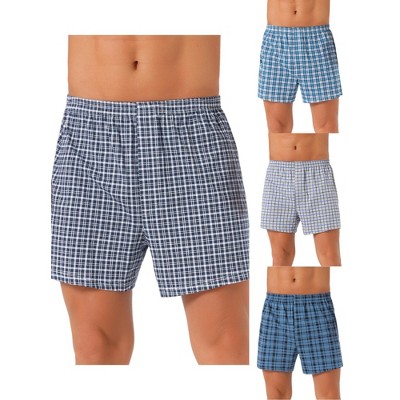 INSPIRE CHIC Men's 4 Pack Elastic Waistband Plaid Pattern Underwear Boxer Shorts