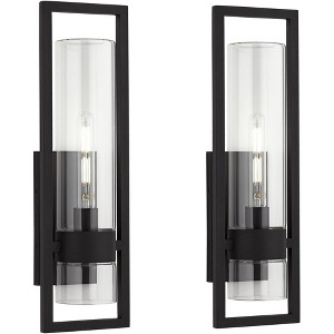 Possini Euro Design Reed 21" High Modern Outdoor Wall Light Fixture Mount Porch House Exterior Set of 2 Weatherproof Sand Black Clear Glass Shade - 1 of 4