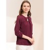 INSPIRE CHIC Women's Work Office Keyhole Pleated Front Ruched 3/4 Sleeve Chiffon Blouse - 4 of 4