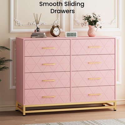 Jojoka Modern 8 Drawer Dresser with Gold Handles, Storage Cabinet TV Stand for Bedroom, Living Room, Entryway, Hallway