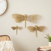 Olivia & May Set of 3 Aluminum Metal Dragonfly Wall Decors with Spotted Cutout Wings Gold: Eclectic Animal Art, Indoor Use, Made in India - 2 of 4