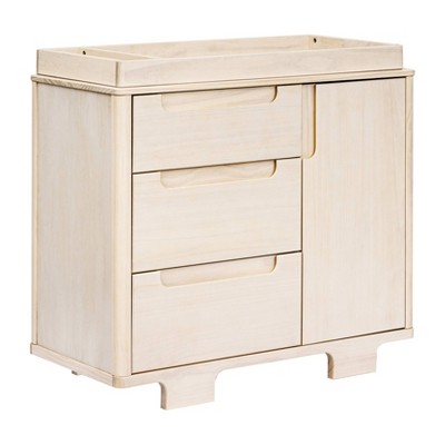 Washed Natural Pinewood 3-Drawer Dresser with Cabinet