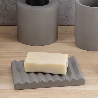 Evideco French Home Goods Concrete Cement Hand Soap Dish, Ribbed Drainage Design