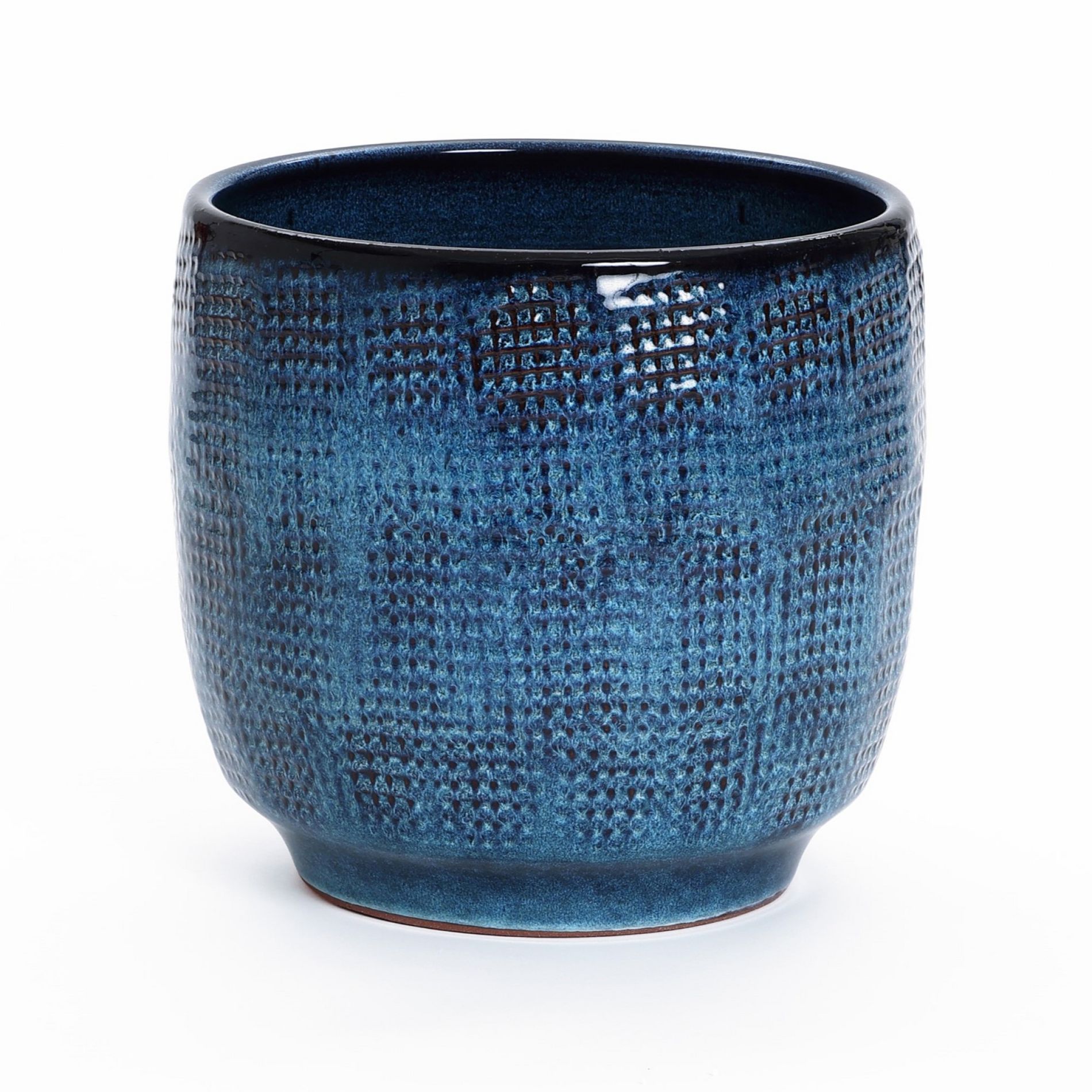 LuxenHome 12-Inch Ocean Blue Ceramic Planter Indoor Outdoor Plant Pot with Drainage Hole and Plug Modern Glazed Round Flower Pot Planter