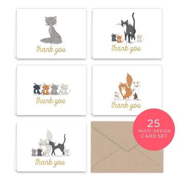 Paper Frenzy Kittens and Kitty Cats Thank You Note Card Collection 25 pack with Kraft Envelopes