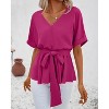Imily Bela Women Summer V Neck Blouse Casual Short Sleeve Belted Tee Tops - 4 of 4