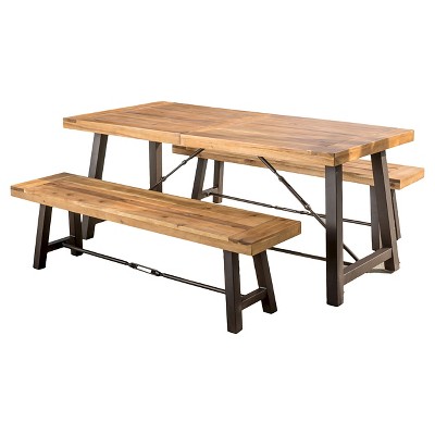 Acacia Wood and Iron 3-Piece Picnic Dining Set