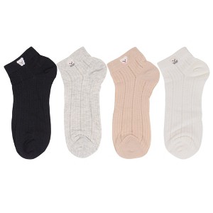 Anna-Kaci 4 Pairs Women's Ankle Mesh Socks with Bear Embroidery Lightweight Breathable Knit and Elastic Cuffs - 1 of 4