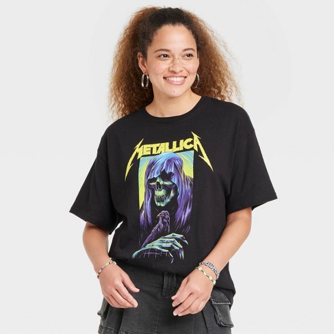 Alarmerend dik Bij wet Women's Metallica Oversized Short Sleeve Graphic T-shirt - Black : Target