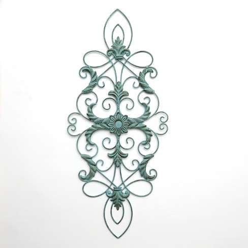 Lakeside Metal Wall Art Medallion With Ornate Accent Pattern Teal Oblong Target - Teal Wall Art Metal