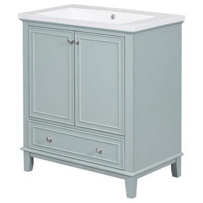 Vynxaria 30" Green Bathroom Storage Cabinet with Sink and Multi-functional Features