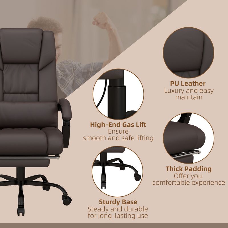 Vinsetto High Back Massage Office Desk Chair with 6-Point Vibrating Pillow, Computer Recliner Chair with Retractable Footrest, and Adjustable Lumbar Support, 5 of 9