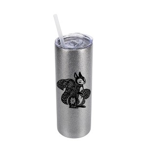 Elanze Designs Floral Squirrel with Acorn 20 Ounce Double-Walled Stainless Steel Insulated Slim Travel Tumbler with Lid and Straw, Silver Sparkle - 1 of 4