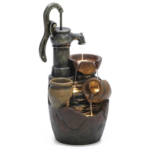 Luxenhome Farmhouse Pump And Pots Resin Outdoor Fountain With Lights ...