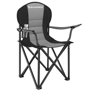 SONGMICS Folding Camping Chair, with Comfortable Sponge Seat, Cup Holder, Heavy Duty Structure, Outdoor Picnic Chair, Grey and Black
