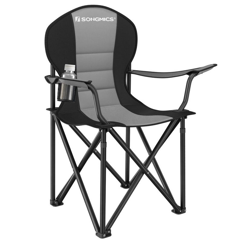 SONGMICS Folding Camping Chair, with Comfortable Sponge Seat, Cup Holder, Heavy Duty Structure, Outdoor Picnic Chair, Grey and Black, 1 of 9