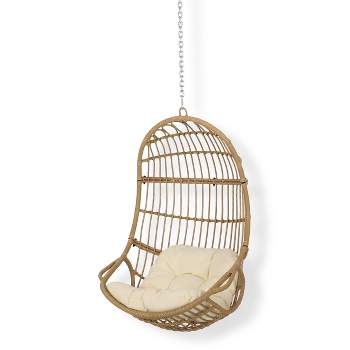 Richards Outdoor/Indoor Wicker Hanging Chair with 8 Foot Chain (No Stand) - Light Brown/Beige - Christopher Knight Home