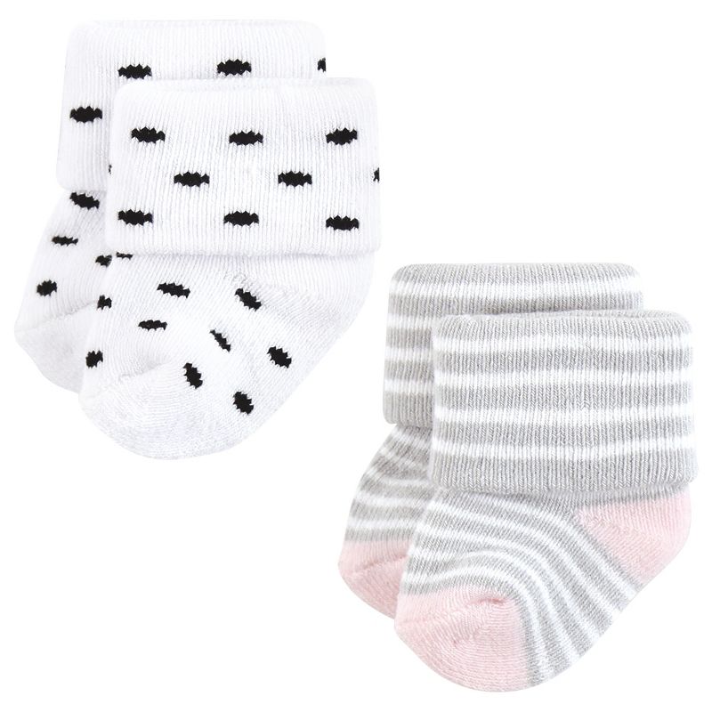 Hudson Baby Infant Girl Cotton Rich Newborn and Terry Socks, Mom and Dad Girl Pink Black, 6 of 10