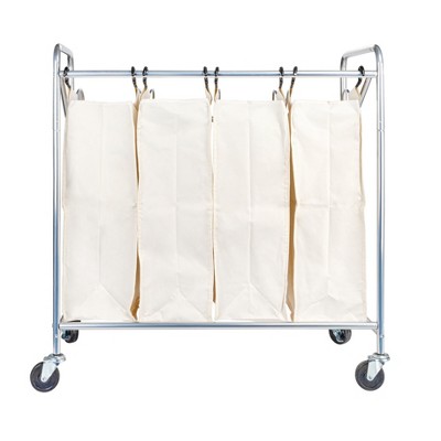 Chrome Quad Laundry Sorter with Removable Canvas Bags