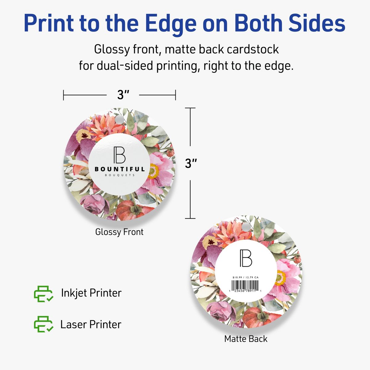 3" Diameter Round, Glossy White Printable Tags - thumbnail 6