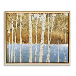 Stupell Industries Birch Tree Lake Blue Brown Floating Frame Canvas Art - 1 of 4