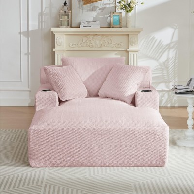 Dolonm Fully Compressed Sofa, Imitation Rabbit Plush Fabric, Deep Seat Armrest with 2 Cup Holders,Side with Magazine Pockets, No Installation