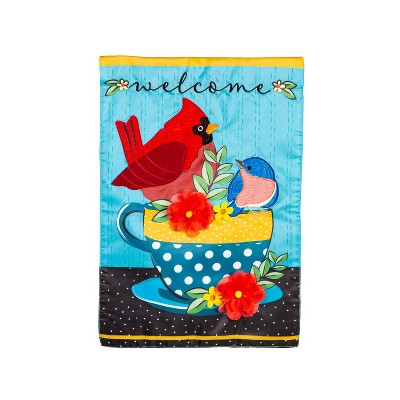Evergreen Songbirds Welcome Applique Garden Flag 12 x 18 Inches Indoor Outdoor Decor