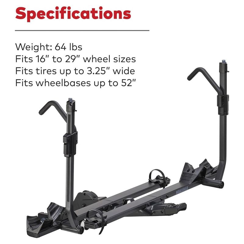 Yakima StageTwo 2 Inch Premium 4 Bike Tiered Adjustable Tray Hitch Bike Rack Accommodates 52 Inches Wheelbases with Remote Tilt Lever and SKS Locks, 4 of 7