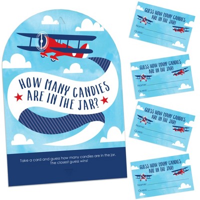 Big Dot of Happiness Taking Flight - Airplane - How Many Candies Vintage Plane Baby Shower or Birthday Party Candy Guessing Game