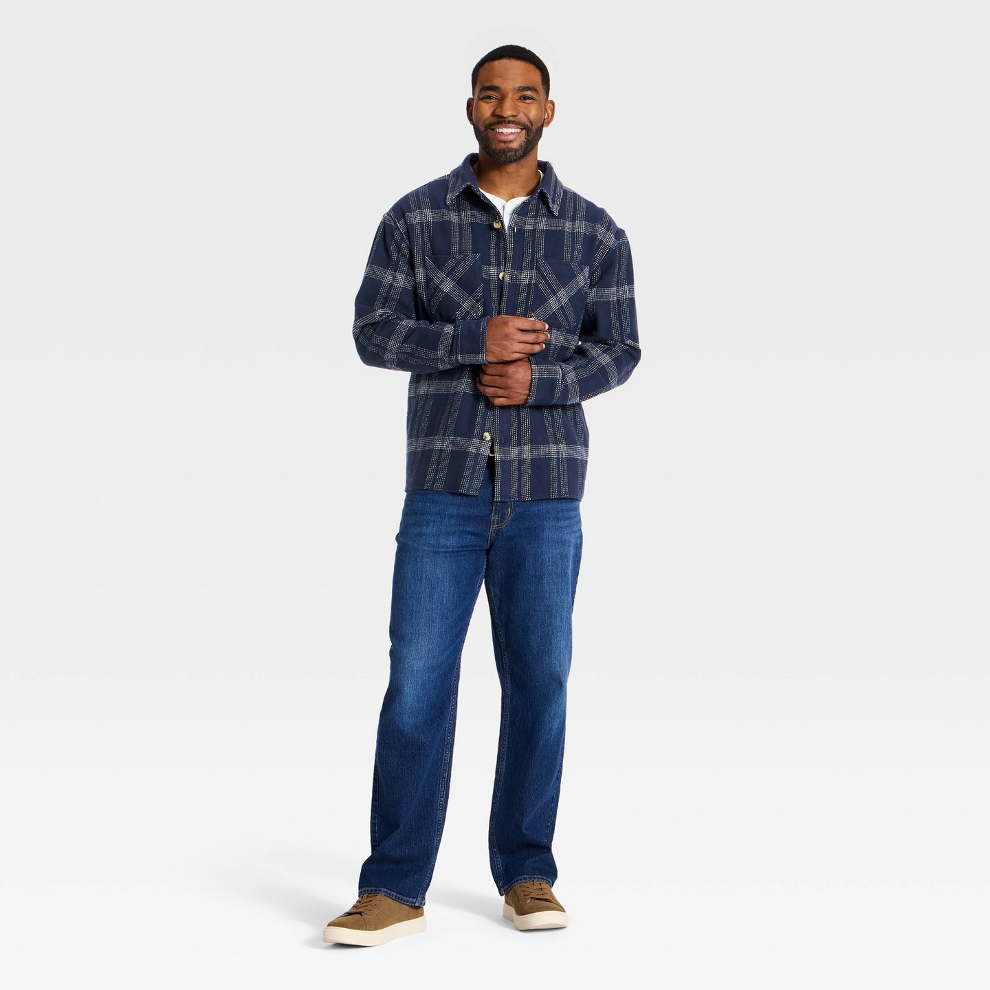 Мужская рубашка Goodfellow & Co Vintage Long Sleeve Heavy Weight Flannel, цвет: Тёмно-синий — фото 3