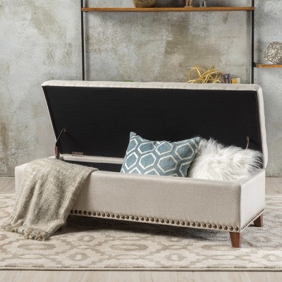 Gavin Storage Ottoman Beige - Christopher Knight Home: Upholstered Rectangular Bench with Wood Frame