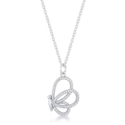 ShineHigh Whimsical Rhodium-Plated Butterfly Pendant Necklace with Cubic Zirconia Accents – Playful and Elegant Design