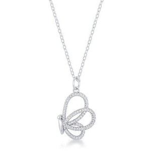 ShineHigh Whimsical Rhodium-Plated Butterfly Pendant Necklace with Cubic Zirconia Accents – Playful and Elegant Design - 1 of 1