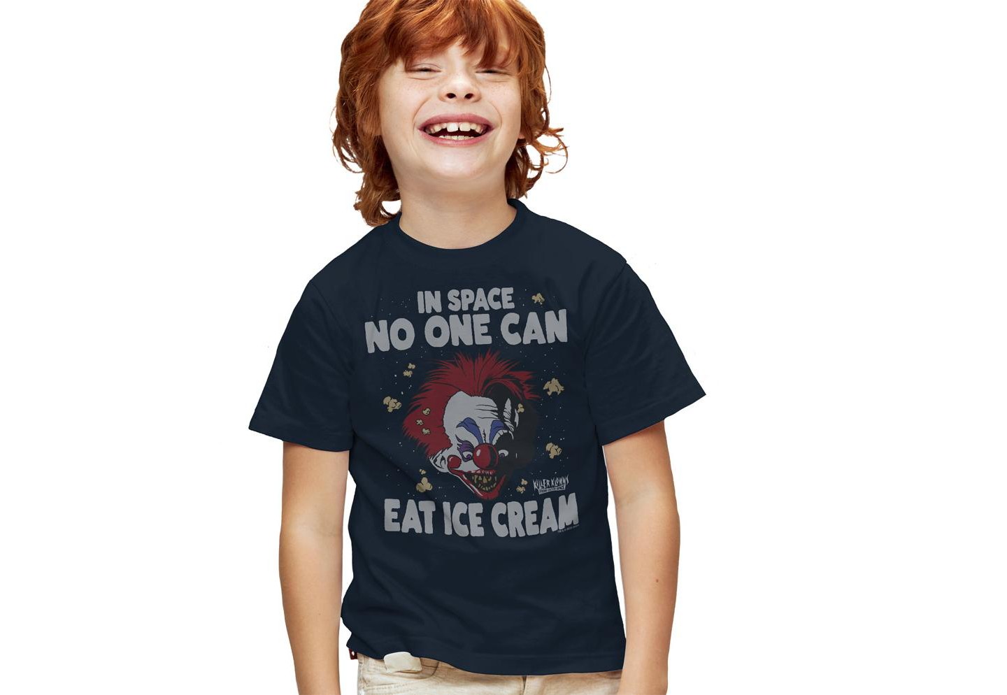 Детская футболка Killer Klowns from Outer Space Clown No One Can Eat Ice Cream Kids T Shirt For Youth Navy, цвет: Кремовый — фото 1