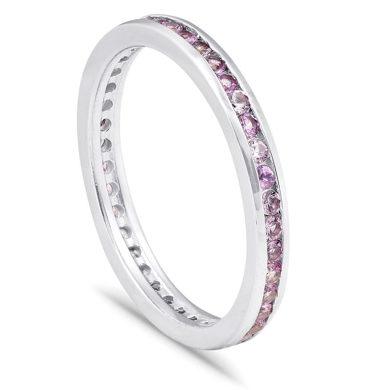 Pompeii3 5/8ct Pink Sapphire Stackable Wedding Anniversary Ring 14K White Gold, 2 of 6