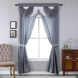 Kate Aurora Satin Semi Sheer Complete 5 Piece Window in a Bag Attached Curtain Set - 1 of 4