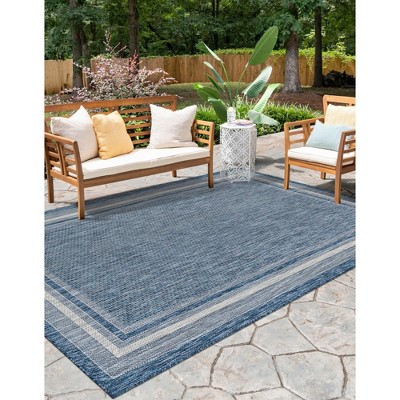 Blue Synthetic Easy-Care Reversible Outdoor Rug 9' x 12'