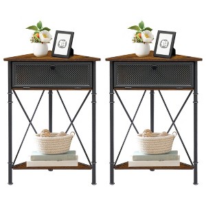 VECELO Small Corner Table with Storage Cabinet Table, 3-Tier Display Shelves, 2 Doors - 1 of 4