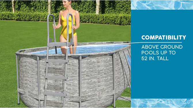 Bestway Flowclear 52 Inch Versatile Metal A Frame Above Ground Swimming Pool Ladder with Heavy Duty Plastic Double Sided Steps, 2 of 8, play video