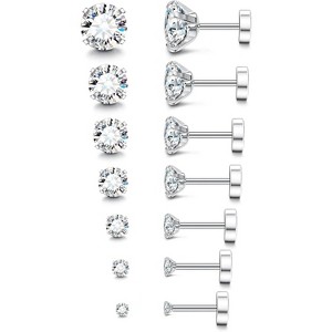 20G Hypoallergenic Flat Back Earrings - Surgical Steel 14K Gold/Silver CZ & Birthstone Studs - 1 of 4