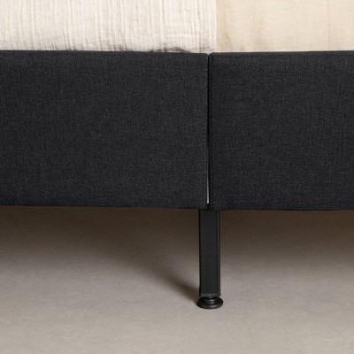 Matte Charcoal Upholstered Queen Bed with Headboard and Slats