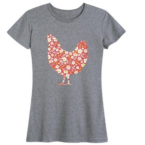 Women's - Instant Message - Floral Print Chicken Short Sleeve Graphic T-Shirt - 1 of 4