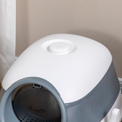 White and Gray Enclosed Plastic Cat Litter Box with Scoop