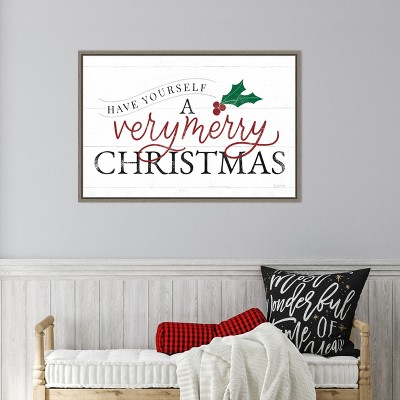 Vintage Christmas Lettering Framed Canvas Wall Art 33 x 23-in